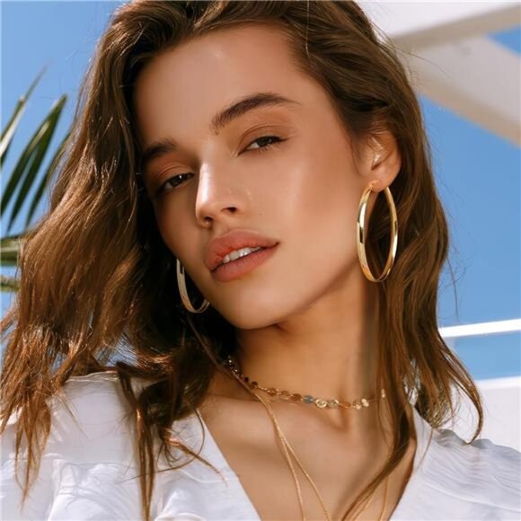 5mm Wide Gold Hoop Earrings for Women,Sterling Silver Hoop Earrings Large Hoop - Picture 3 of 7